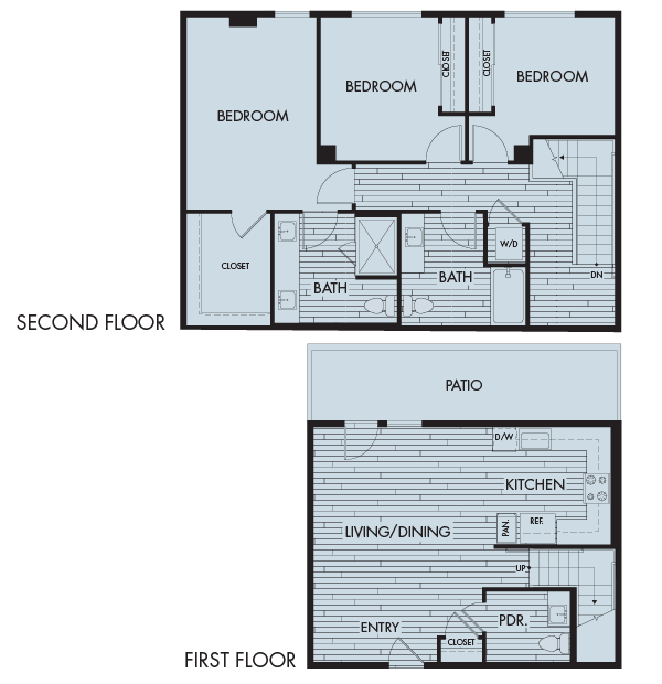 Floor plan for 3 beds, 2.5 baths, 1478 sqft